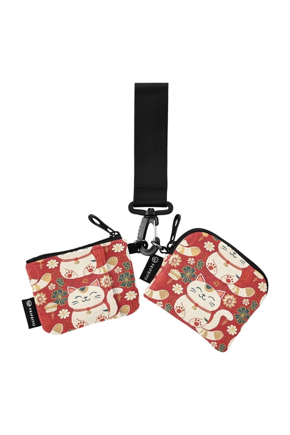 Portable Coin Purse Two 4.13x4.13 Iinches 4.13x3.5 Inches Wrist Coin Purse Keys Coin Purse Portable Women's Purse Lucky Cat