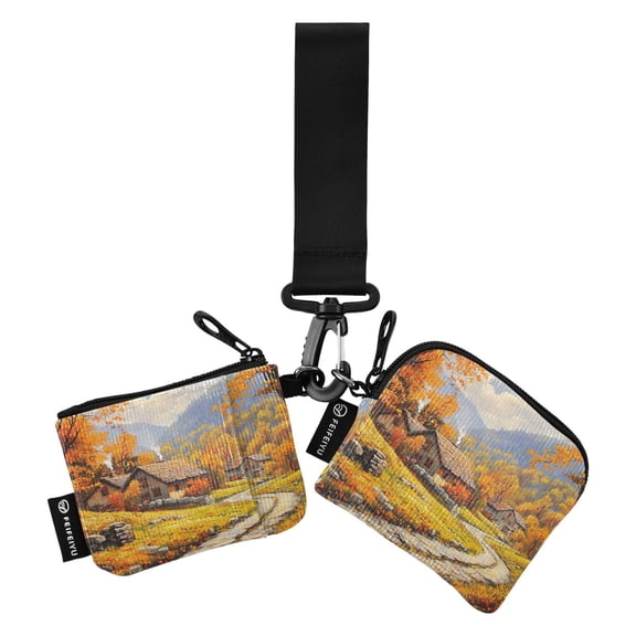 Portable Coin Purse Two 4.13x4.13 Iinches 4.13x3.5 Inches Wrist Coin Purse Keys Coin Purse Portable Women's Purse Picturesque Autumn