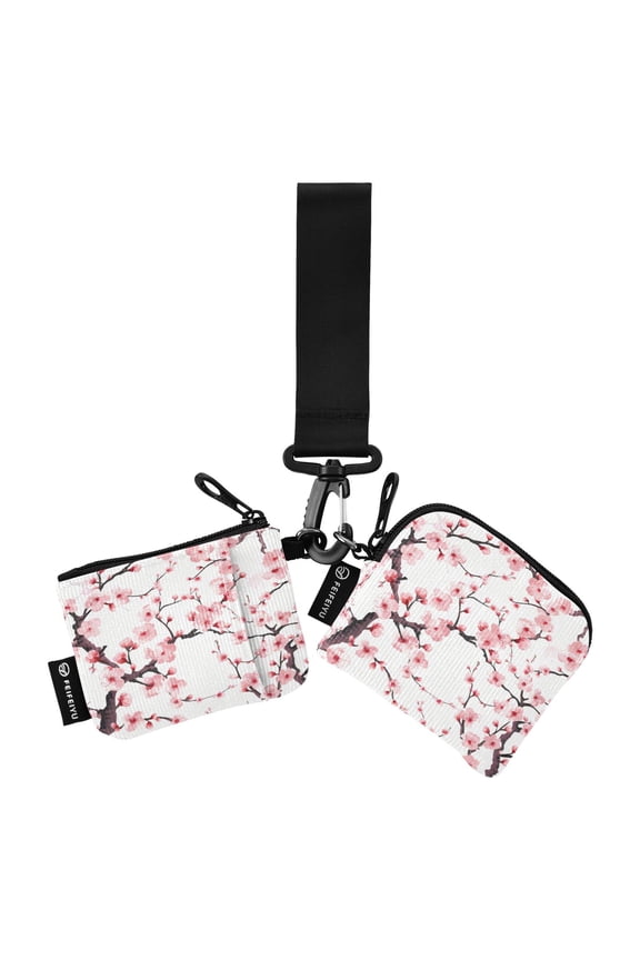 Portable Coin Purse Two 4.13x4.13 Iinches 4.13x3.5 Inches Wrist Coin Purse Keys Coin Purse Portable Women's Purse Pink Cherry Blossom