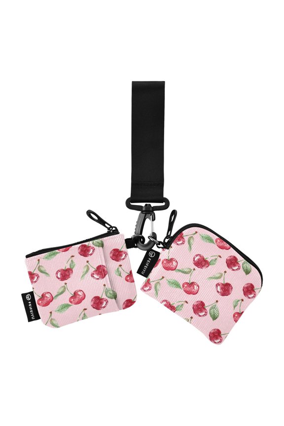 Portable Coin Purse Two 4.13x4.13 Iinches 4.13x3.5 Inches Wrist Coin Purse Keys Coin Purse Portable Women's Purse Pink Cherry