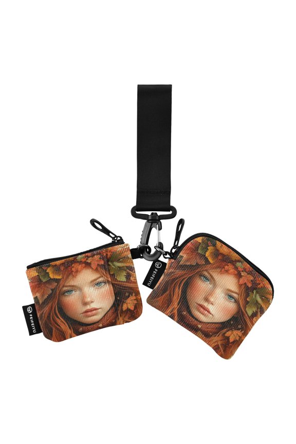 Portable Coin Purse Two 4.13x4.13 Iinches 4.13x3.5 Inches Wrist Coin Purse Keys Coin Purse Portable Women's Purse Pretty Autumn Beauty