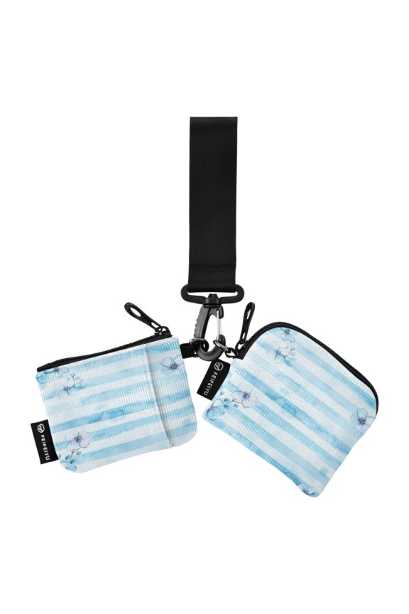 Portable Coin Purse Two 4.13x4.13 Iinches 4.13x3.5 Inches Wrist Coin Purse Keys Coin Purse Portable Women's Purse Pretty Blue Cartoon Flowers