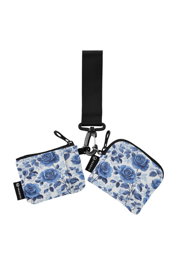 Portable Coin Purse Two 4.13x4.13 Iinches 4.13x3.5 Inches Wrist Coin Purse Keys Coin Purse Portable Women's Purse Pretty Blue Rose Seamless