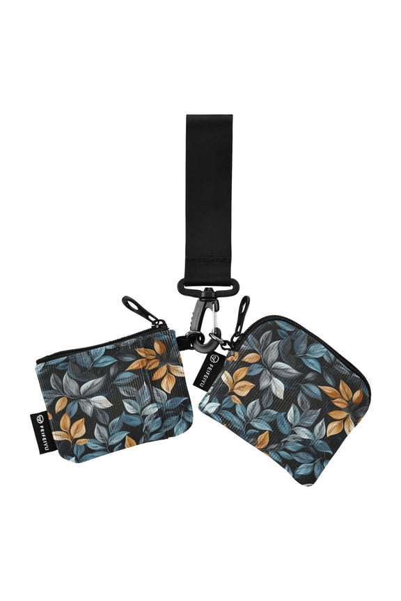 Portable Coin Purse Two 4.13x4.13 Iinches 4.13x3.5 Inches Wrist Coin Purse Keys Coin Purse Portable Women's Purse Pretty Green Leaves