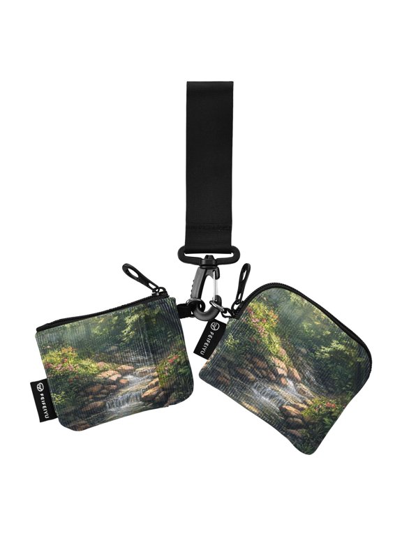 Portable Coin Purse Two 4.13x4.13 Iinches 4.13x3.5 Inches Wrist Coin Purse Keys Coin Purse Portable Women's Purse Pretty Green Stream