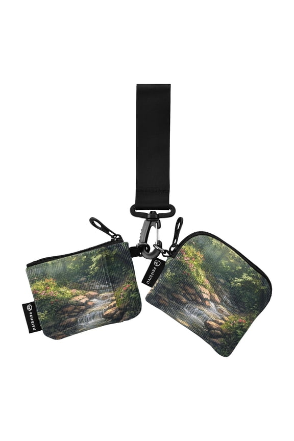 Portable Coin Purse Two 4.13x4.13 Iinches 4.13x3.5 Inches Wrist Coin Purse Keys Coin Purse Portable Women's Purse Pretty Green Stream