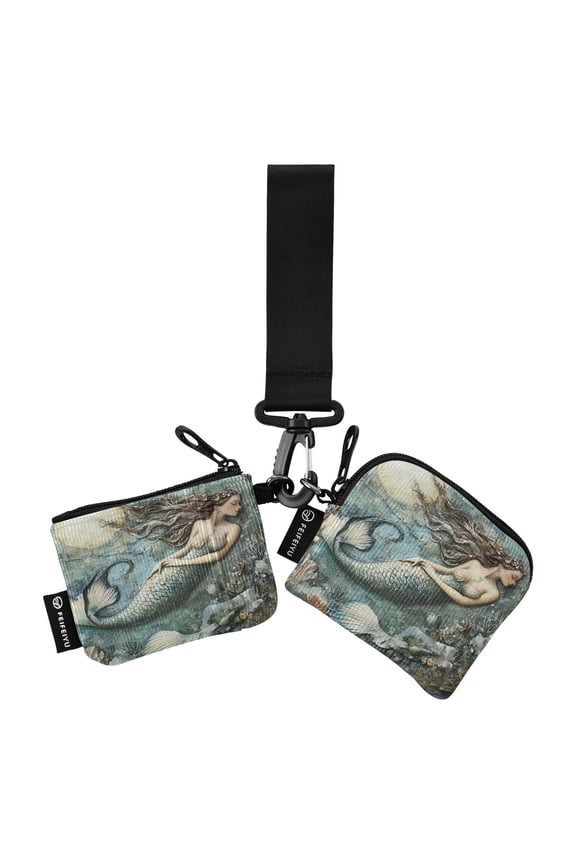 Portable Coin Purse Two 4.13x4.13 Iinches 4.13x3.5 Inches Wrist Coin Purse Keys Coin Purse Portable Women's Purse Pretty Mermaid Pattern