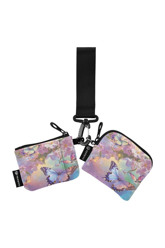 Portable Coin Purse Two 4.13x4.13 Iinches 4.13x3.5 Inches Wrist Coin Purse Keys Coin Purse Portable Women's Purse Pretty Purple Butterfly