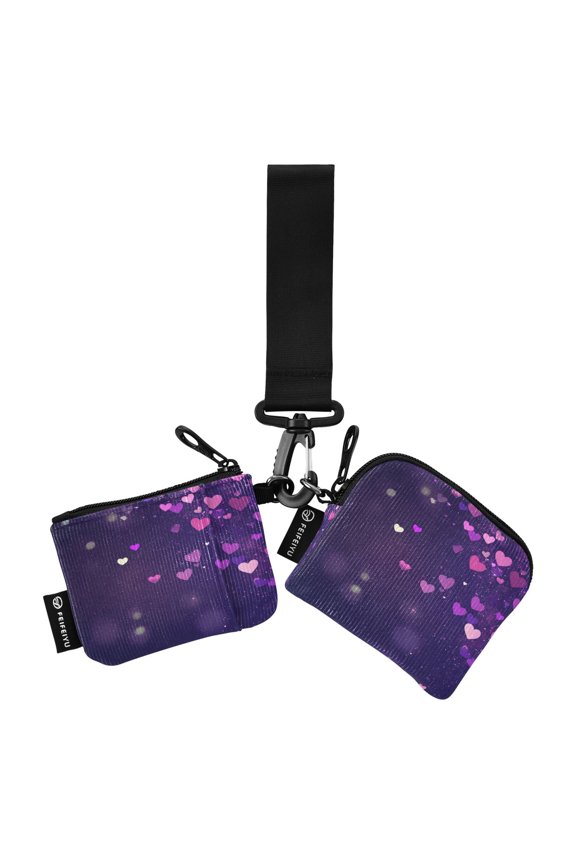 Portable Coin Purse Two 4.13x4.13 Iinches 4.13x3.5 Inches Wrist Coin Purse Keys Coin Purse Portable Women's Purse Pretty Purple Heart Pattern