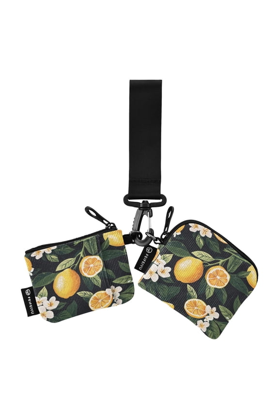 Portable Coin Purse Two 4.13x4.13 Iinches 4.13x3.5 Inches Wrist Coin Purse Keys Coin Purse Portable Women's Purse Pretty Yellow Lemons and Flowers