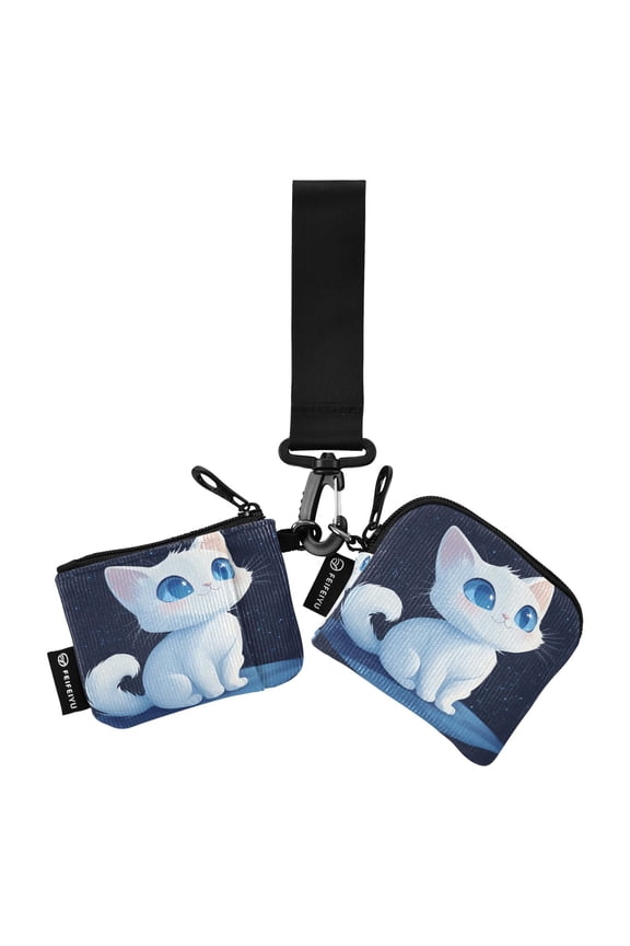 Portable Coin Purse Two 4.13x4.13 Iinches 4.13x3.5 Inches Wrist Coin Purse Keys Coin Purse Portable Women's Purse Super Cool Cartoon Cat