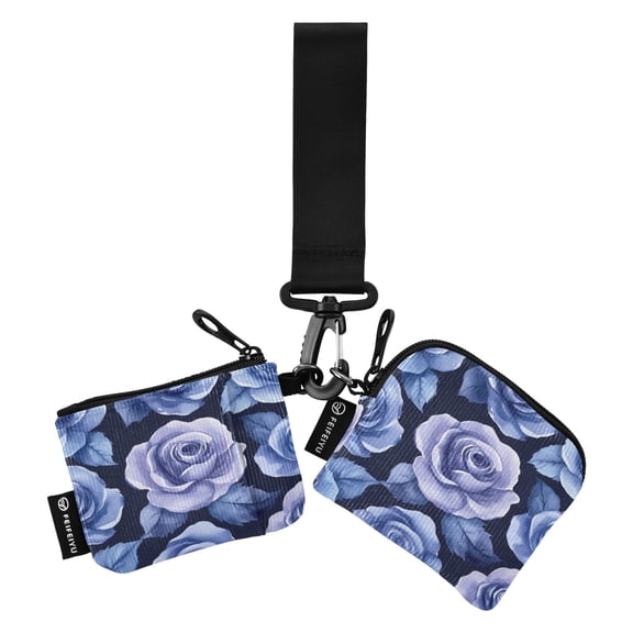Portable Coin Purse Two 4.13x4.13 Iinches 4.13x3.5 Inches Wrist Coin Purse Keys Coin Purse Portable Women's Purse Teal Roses Seamless