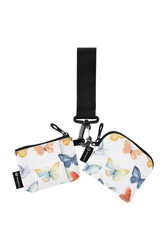 Portable Coin Purse Two 4.13x4.13 Iinches 4.13x3.5 Inches Wrist Coin Purse Keys Coin Purse Portable Women's Purse Watercolor Pretty Butterfly