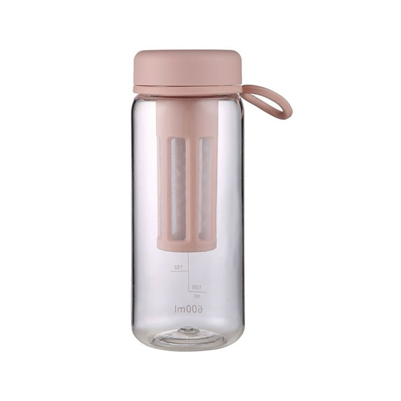 Portable Cold Brew Water Bottle 600ml BPA Free Leak Proof Double Layer Filter Diffuser Flip Cap Handle Easy Clean for Tea Coffee Juice Gym Travel