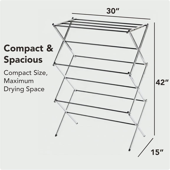 Portable Collapsible Clothing Dryer Rack, Foldable Drying Rack for Clothes, Lingerie, Towels, Linens, Laundry Home Apartment Must Haves, Metal Chrome Finish