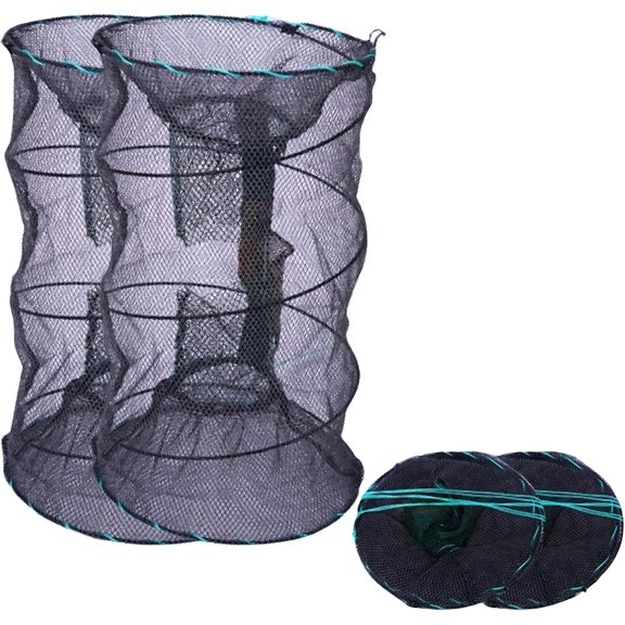 Portable Collapsible Crab Traps, Foldable Crabbing Nets for Lobster, Shrimp, Carp, Crayfish, Galvanized Steel Wire, Polyethylene Mesh