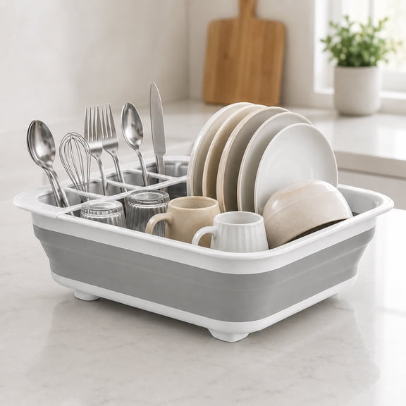 Portable Collapsible Dish Drying Rack, Multifunctional Foldable Dish Drainer for Kitchen Counter, RV, Camper and Outdoor Use