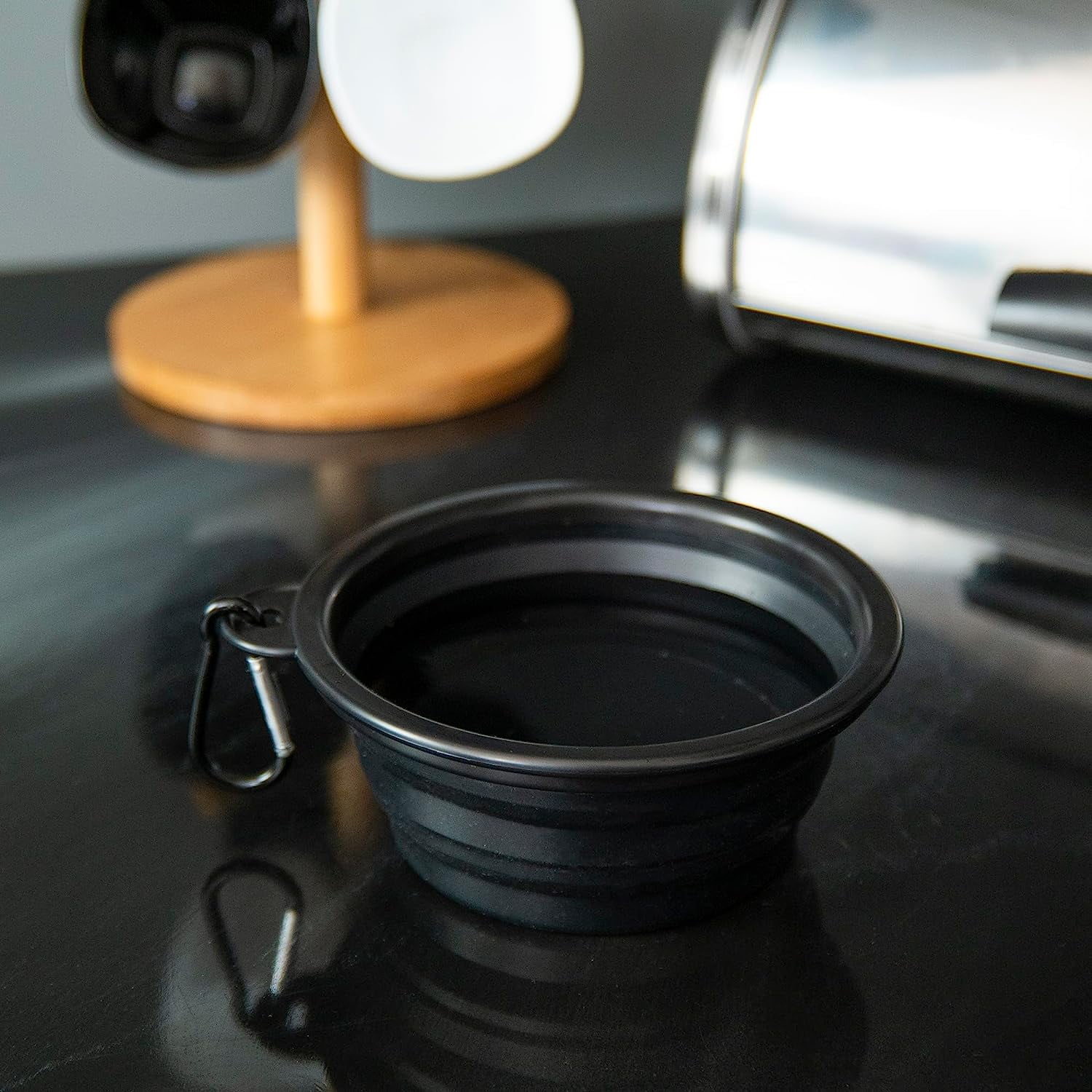 Portable Collapsible Dog Bowl for Water or Food Great Pet Travel Bowl in Multiple Sizes (Standard - 12oz, Black)