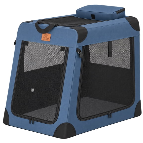 Portable Collapsible Dog Crate for Car Travel with Folding Steel Frame, 3-Door Mesh Windows, BlueFits Trunk or Backseat, Machine-Washable Removable Mat, Folds Flat for Storage (27.8"21.3"26")