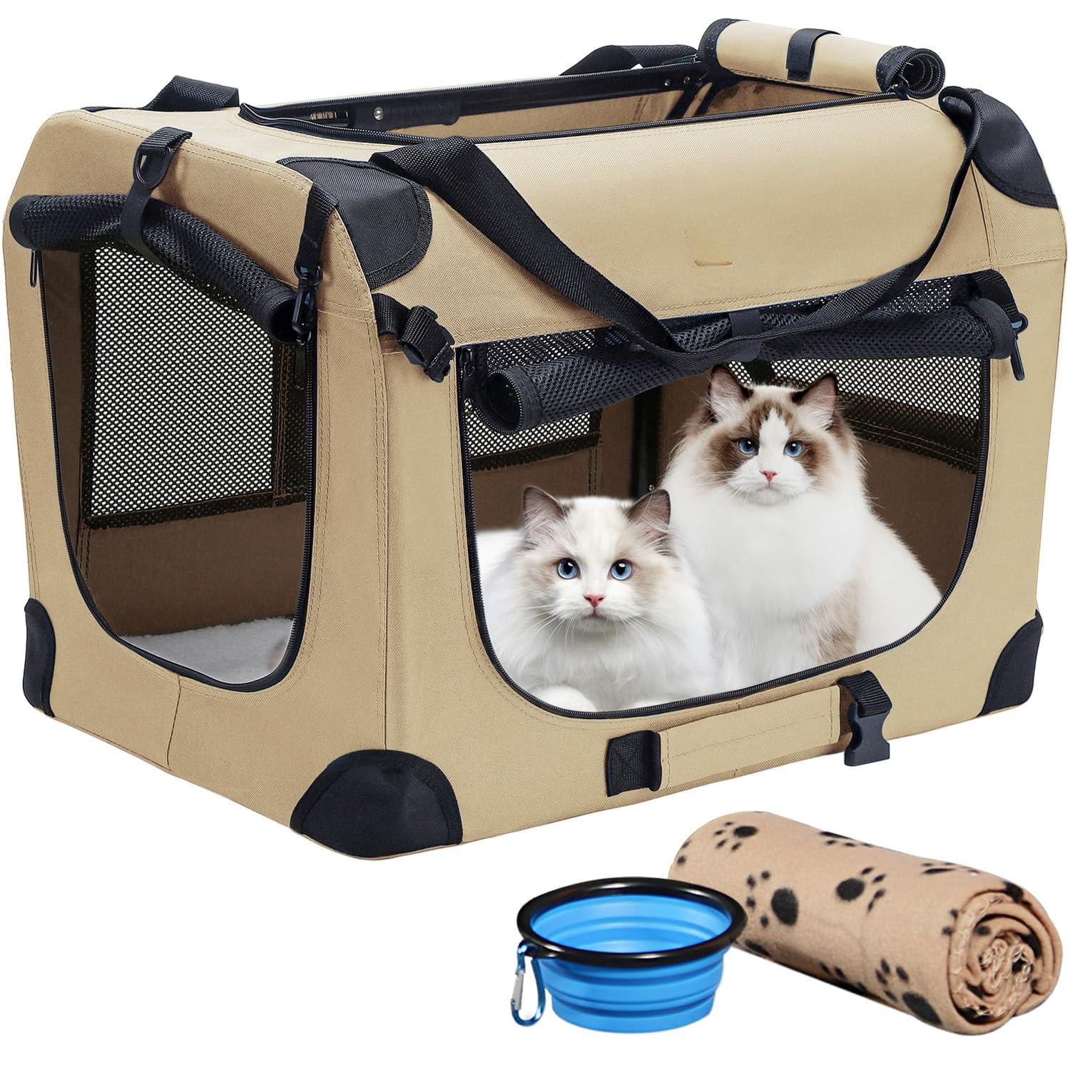 Portable Collapsible Dog Crate  Travel 24x17x17 With Soft Warm Blanket And Foldable Bowl For Large Cats & Small Dogs Indoor Outdoor