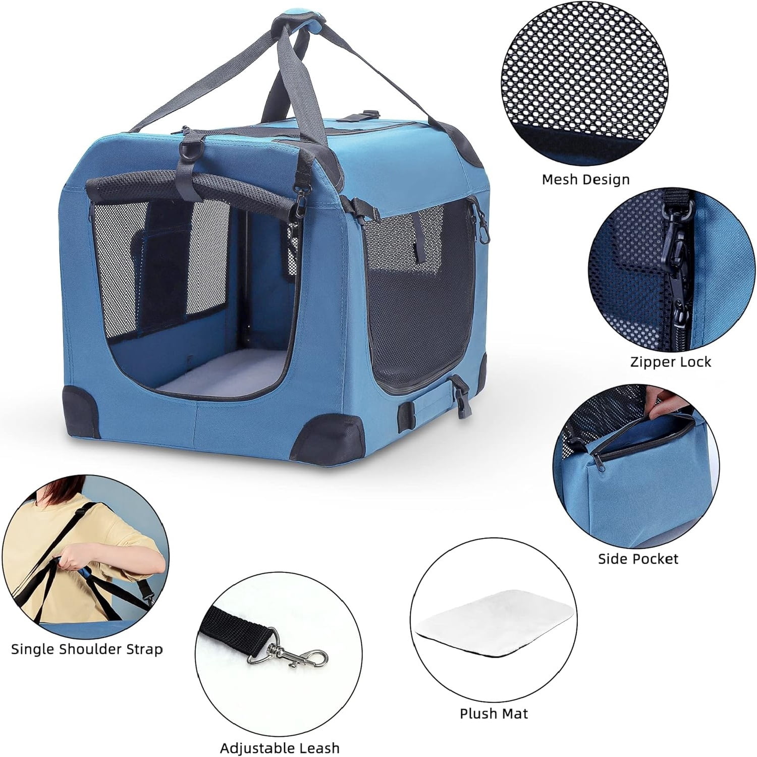 Portable Collapsible Dog Crate, Travel Dog Crate 24x17x17 with Soft Warm Blanket and Foldable Bowl for Large Cats & Small Dogs Indoor and Outdoor