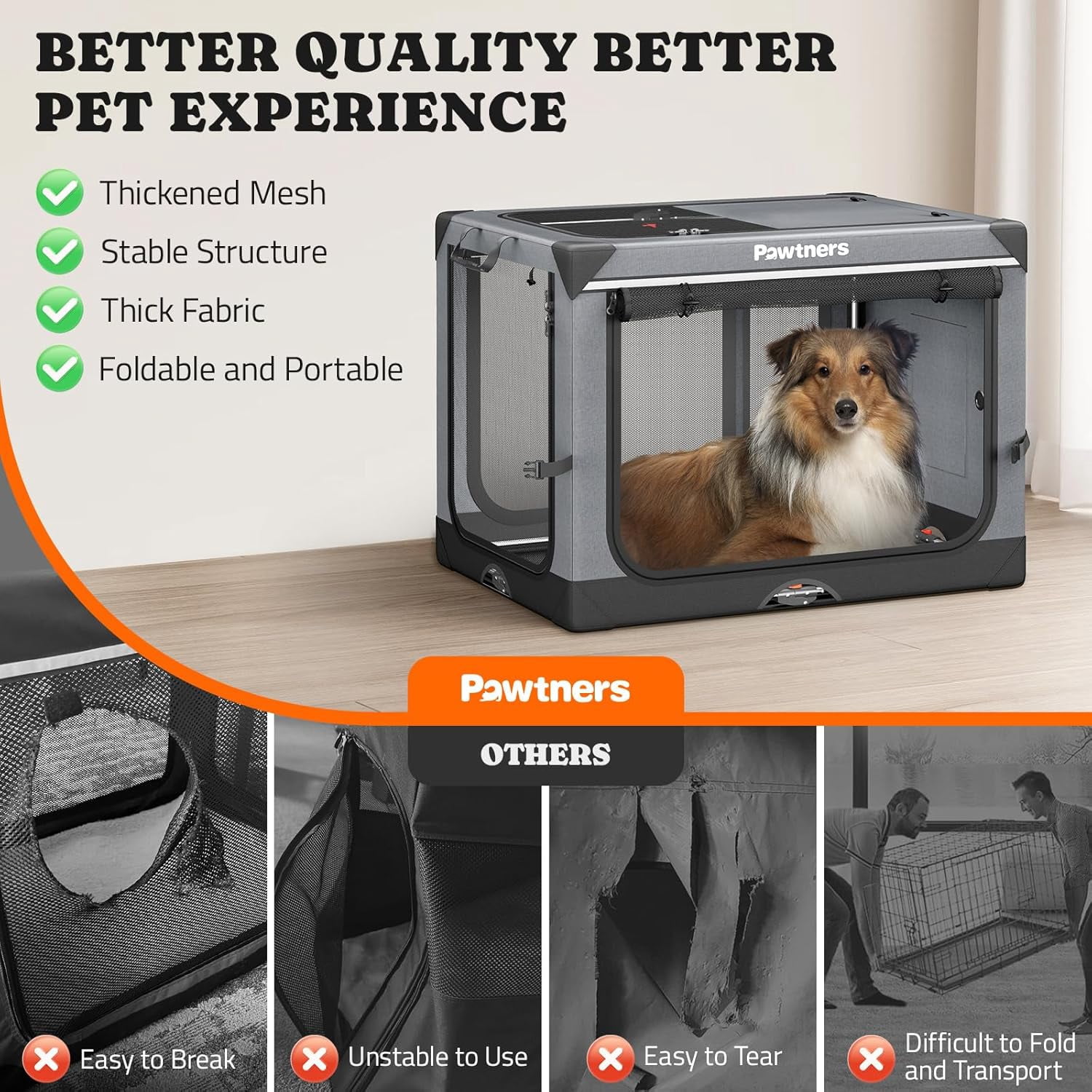 Picture of Portable Collapsible Dog Crate for Large Dogs, 38 Inch Foldable Soft ...