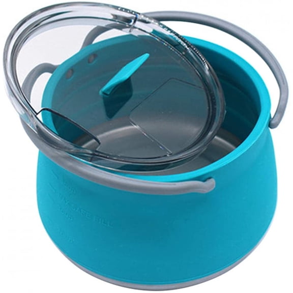 Portable Collapsible Outdoor Cookware, Food Grade Blue Silicone Folding Water Kettle Saucepan with Lid, Space Saving Backpacking Cooking Pot