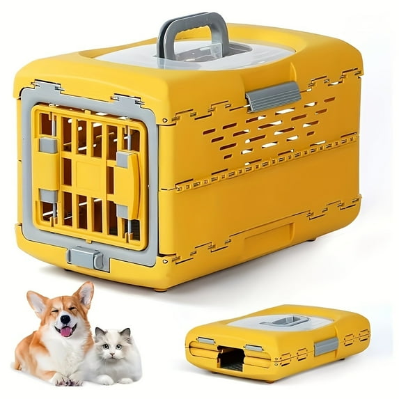 Portable Collapsible Pet Crate - 2 Doors, Hard-Sided, Durable Design for Small & Medium Dogs/Cats, Easy Storage for Travel