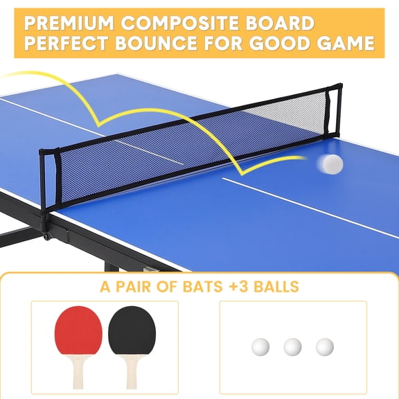 Portable Collapsible Ping Pong Table Set – 60 x 26 x 27.5 Inch – Indoor/Outdoor Waterproof Table Tennis Table with Net, 2 Paddles & 3 Balls – Lightweight Mini Game Table for Kids & Family, New Blue