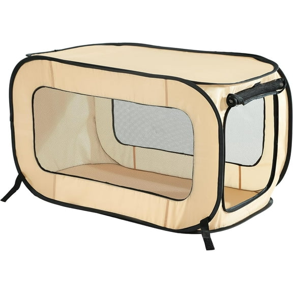 Portable, Collapsible, Pop Up Kennel Travel Cat and Dog Crate, 40" L x 27" W x 27" H, Beige