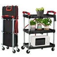 thumbnail image 1 of Portable Collapsible Service Cart, 3 Tier Folding Utility Cart Storage Trolley with 2 Lockable Wheels, 1 of 9