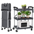 thumbnail image 1 of Portable Collapsible Service Cart, 3 Tier Folding Utility Cart Storage Trolley with 2 Lockable Wheels, 1 of 9