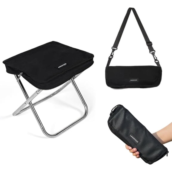 Portable Collapsible Stool - Stainless Steel Folding Chair with Shoulder Strap, Convertible Satchel for Hands-Free Carry & Supports 330Lbs, Ultralight for Hiking, Fishing, Camping, Festivals