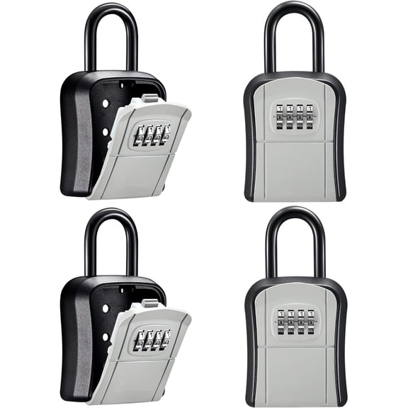 Portable Combination Lockbox Wall-Mounted Key Storage Box for House Keys, Resettable Code Safe Security Lock Box for Home, Office, Apartment Spare Key Storage (4 Pack, Gray)