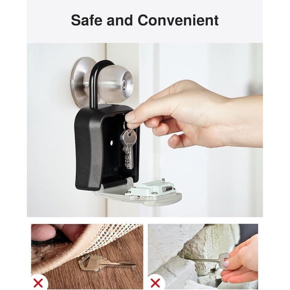 Portable Combination Lockbox Wall-Mounted Key Storage Box for House Keys, Resettable Code Safe Security Lock Box for Home, Office, Apartment Spare Key Storage (4 Pack, Gray)
