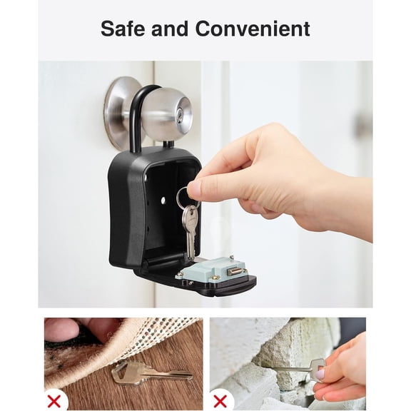 Portable Combination Lockbox Wall-Mounted Storage for House Keys, Resettable Code Safe Security Lock Box for Home, Office, Apartment Spare Key Storage (4 Pack, Pure Black)
