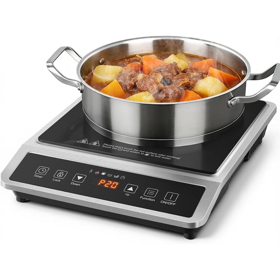 Portable Commercial Induction Cooktop: 1800W Induction Burner with Large 8" Heating Coil, Induction Hot Plate with 20 Power & Temperature Levels, 4 Smart Functions Induction Stove