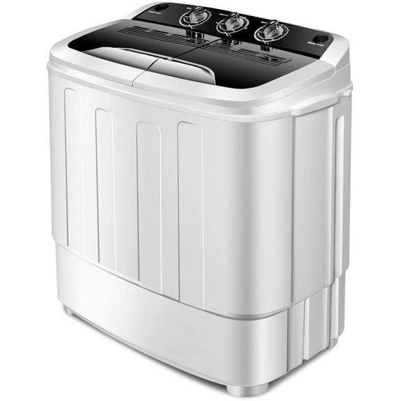 Portable Compact 13 Lbs Mini Twin Tub Washing Machine Washer Spin Dryer (Black&White)