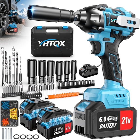 DGB High Torque Brushless Cordless Impact Wrench Rechargeable Portable Electric Impact Gun Heavy Duty Outdoor Construction Site Mechanic Garage Emergency Roadside Tire Repair Power Tool