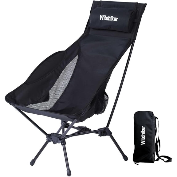 Portable Compact Folding Camping Chairs  Lightweight High Back with Pillow, Deep Recline, ArmPads, Side Pockets-for Motorcycle, RV, Backpacking, Travel, Festival Black