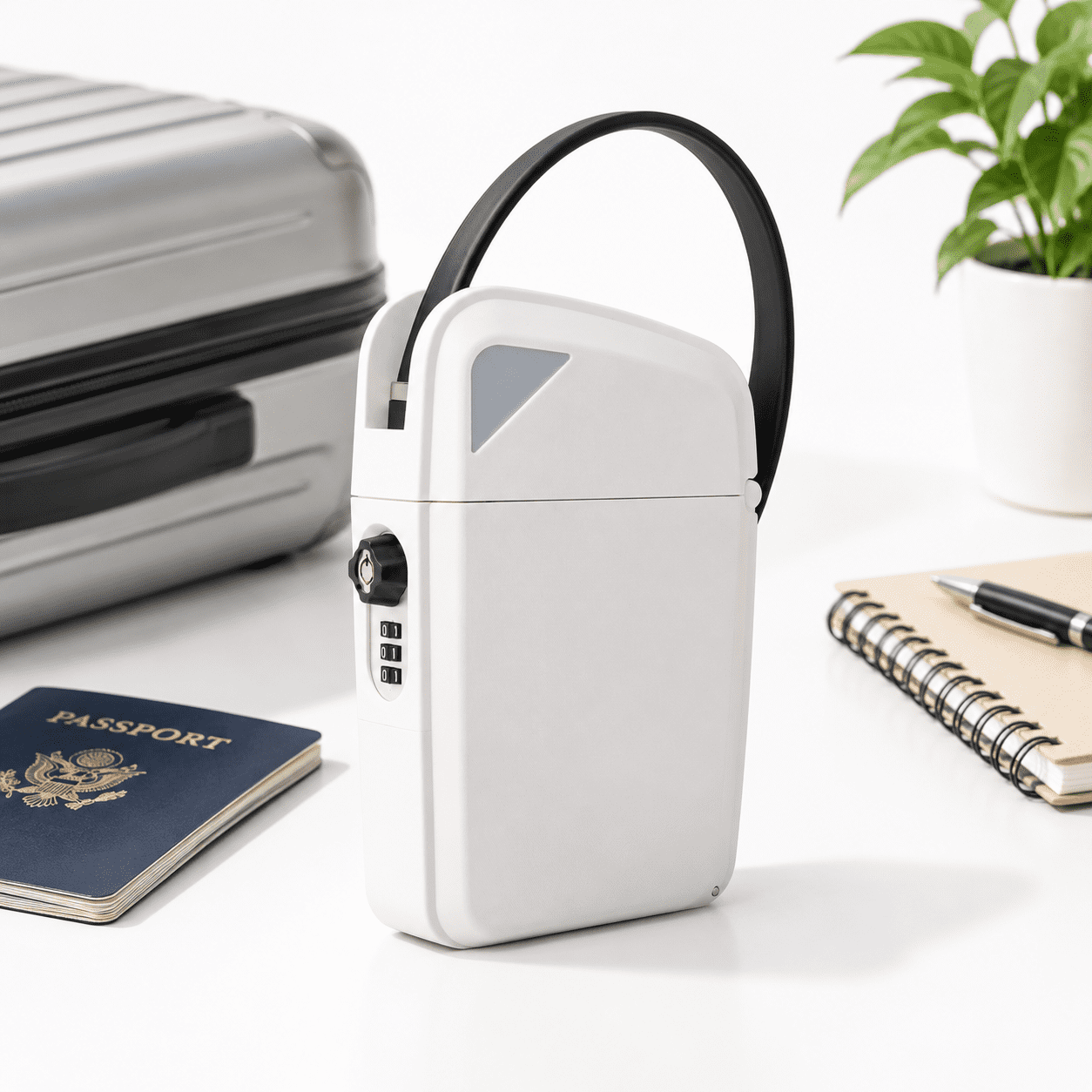 Portable Compact Lock Box Safe with Key and Combination Access, White ...