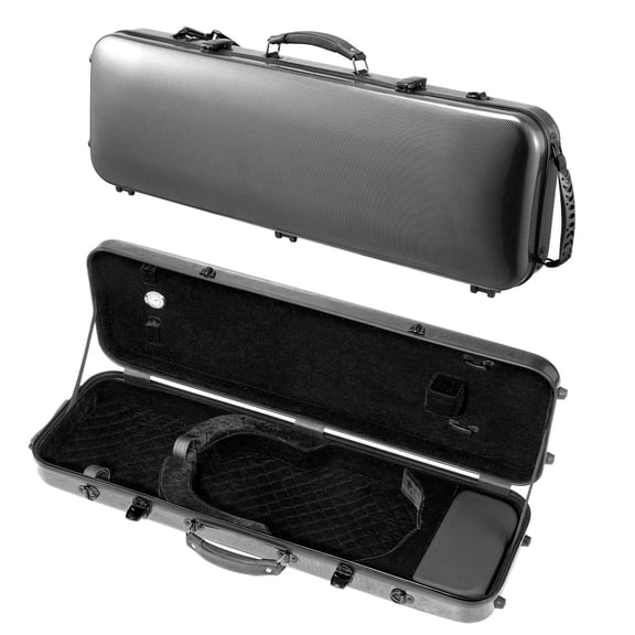 Portable Composite Carbon Fiber 4/4 Full Size Violin Case Carrying Bag with Plush Lining, Dual Bow Holders, Hygrometer, Shoulder Straps, Reinforced Handle, and Spacious Storage Compartments