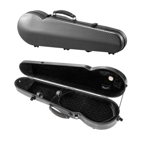Portable Composite Carbon Fiber 4/4 Full Size Violin Case with Plush Lining, EVA Foam Protection, Bow Holders, Hygrometer, Lightweight Backpack Carrying Bag for Travel, Performance, and Storage Black
