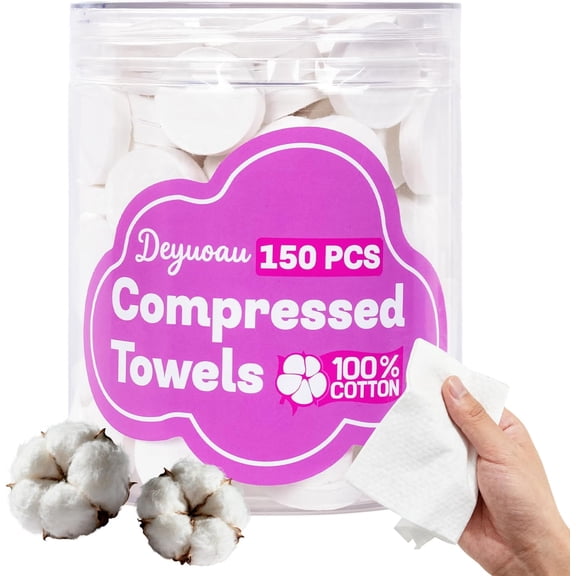 Portable Compressed Coin Tissues, Disposable Face and Hand Towels for Travel, Camping, Home, and Outdoor Activities (150 PCS)