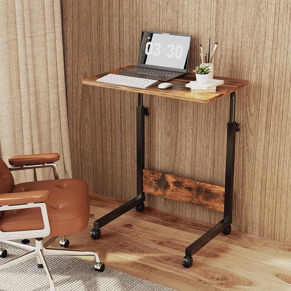 Portable Computer Workstation Standing Desk Adjustable Height Small Rolling Sit Stand Laptop Desk TV Tray for Bed Sofa Hospital Reading Eating Rustic Brown 23.6