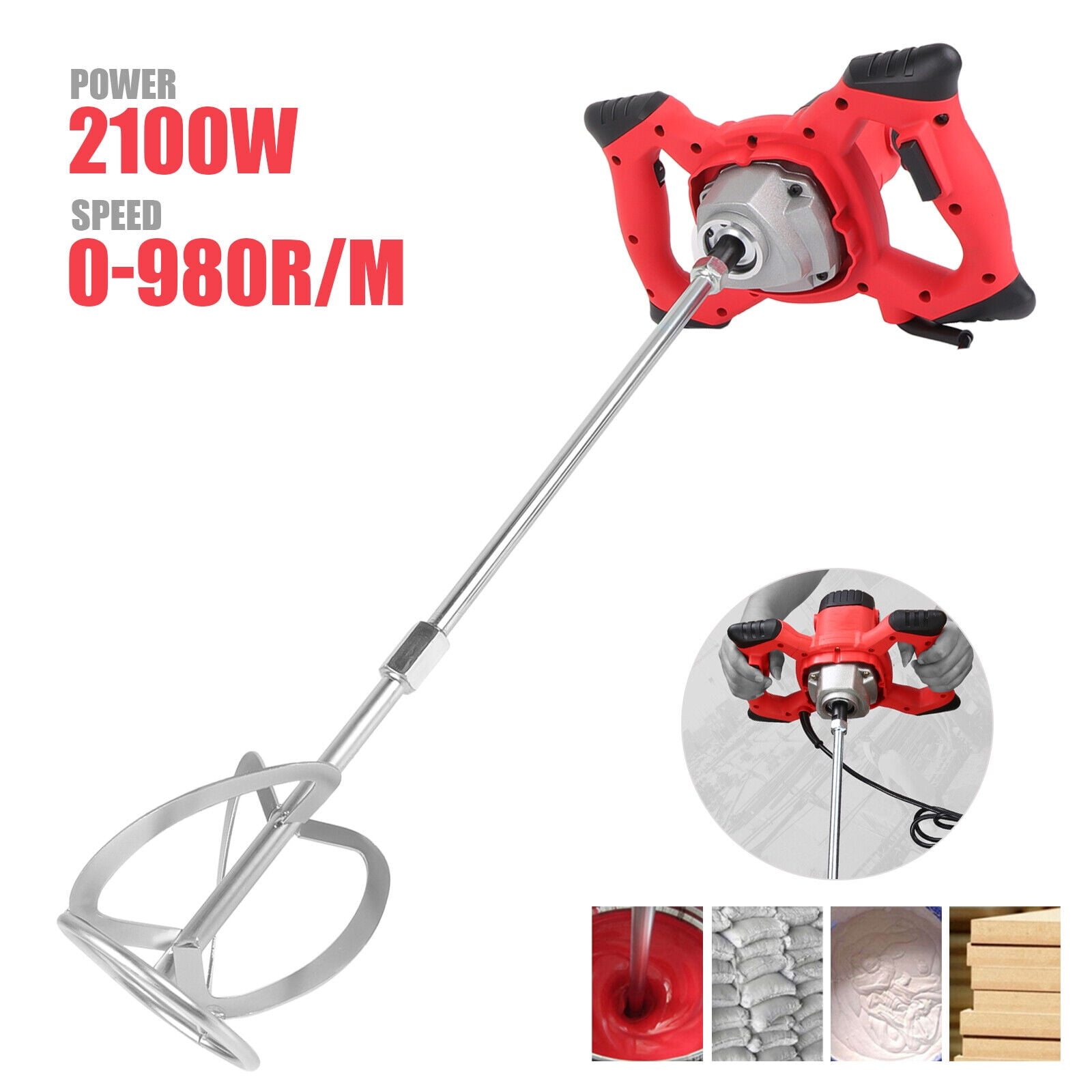 Portable Concrete Mixers 2100W Adjustable 6 Speed Handheld Electric
