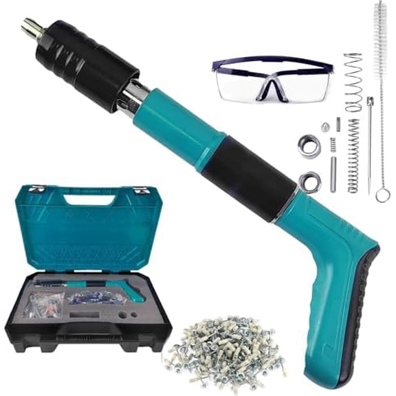 Portable Concrete Nail Gun Kit with 200pcs Nails-5 Speed Adjustable Mini Manual Steel Nail Gun Wall Fastening Shooting Wire Slotting Tool for Woodworking and Decoration, Red Brick Walls