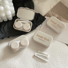 Portable Contact Lens Case Storage Box,Compact Travel Holder for Daily Commute Trips Gym Outdoor Activities,Leak-Proof Dual Lens Organizer with Tweezers Slot for Eye Care Accessories-White