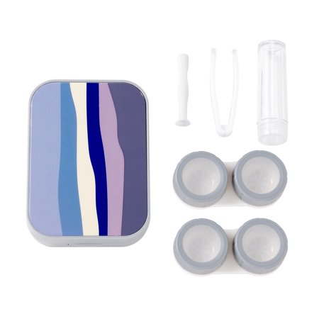 Portable Contact Lens Case with Mirror - Blue and Red Striped Wave Patterned Contact Lens Holder