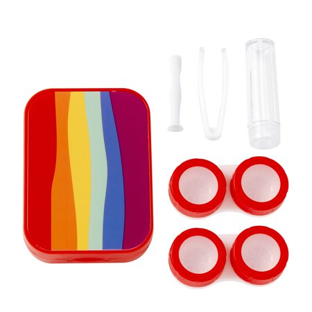 Portable Contact Lens Case with Mirror - Blue and Red Striped Wave Patterned Contact Lens Holder